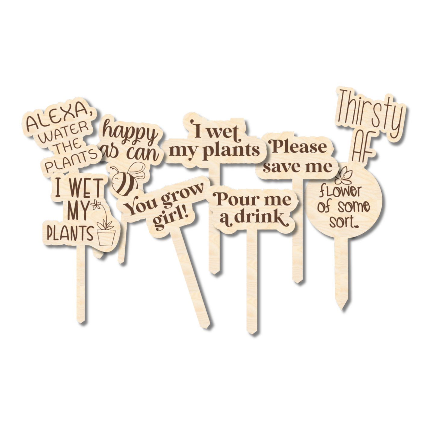 Unfinished Wood Funny Plant Stakes | 24 Options | 5" Tall | 1/8" Wood | Wood Craft Cutout