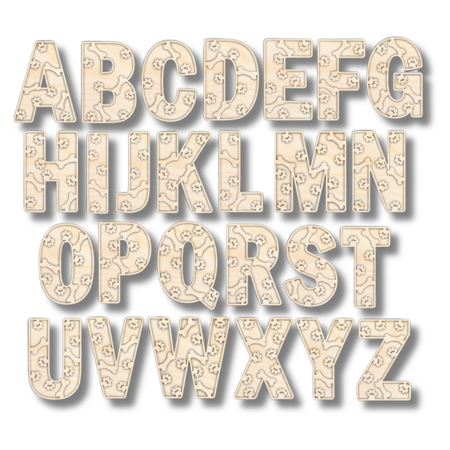 Unfinished Wood Layered Themed Letters | Paw Print | A-Z | 2 Piece | up to 24"
