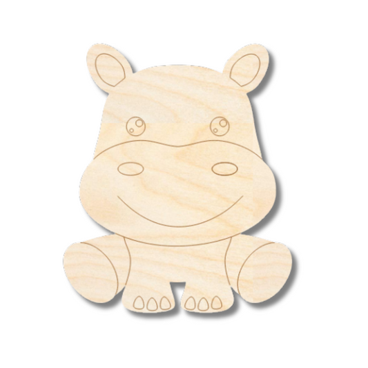 Unfinished Wood Etched Hippo Shape | Paint By Line Crafts | up to 30" DIY