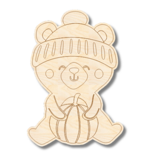 Unfinished Wood Etched Cute Pumpkin Bear Shape | Paint By Line Crafts | up to 30" DIY