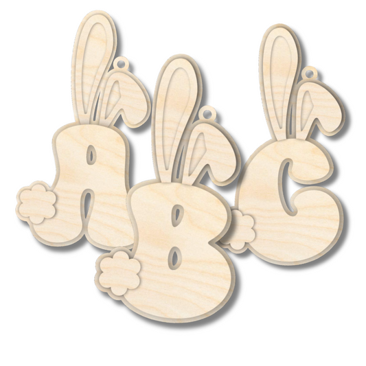 Unfinished Wood Layered Letter Bunny Tags| A-Z | 4 Piece | 6" Tall | 1/8" Wood | Wood Craft DIY