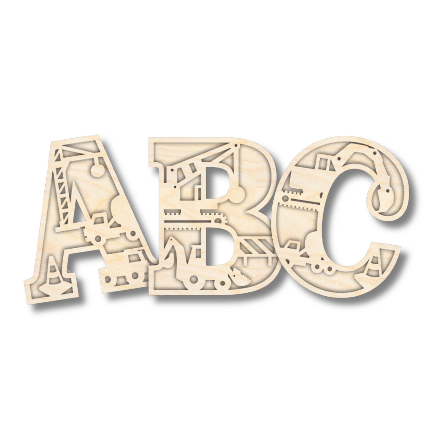 Unfinished Wood Layered Themed Letters | Construction | A-Z | 2 Piece | up to 24"