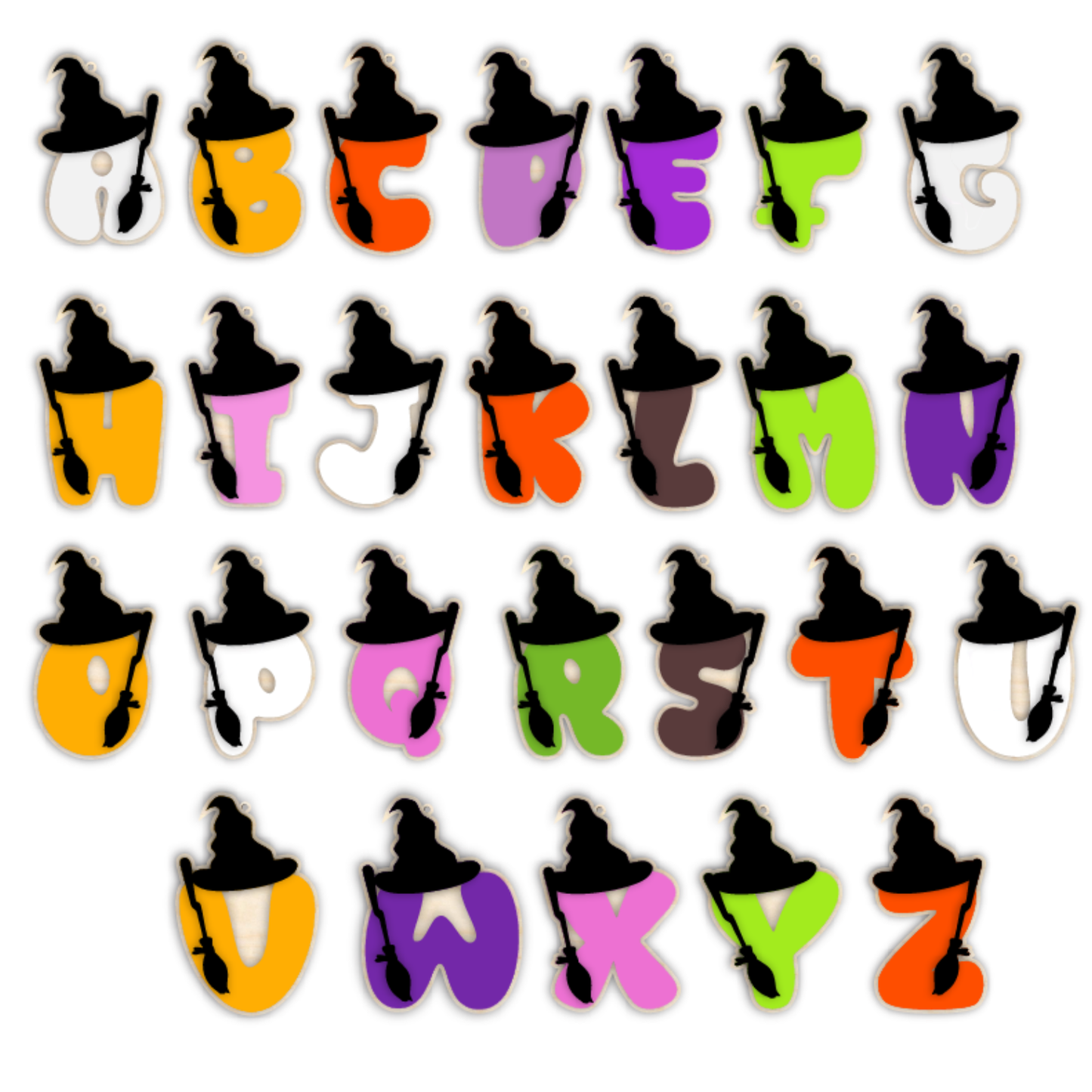 Unfinished Wood Layered Letter Halloween Witch Tags | A-Z | 3 Piece | 6" Tall | 1/8" Wood | Wood Craft DIY