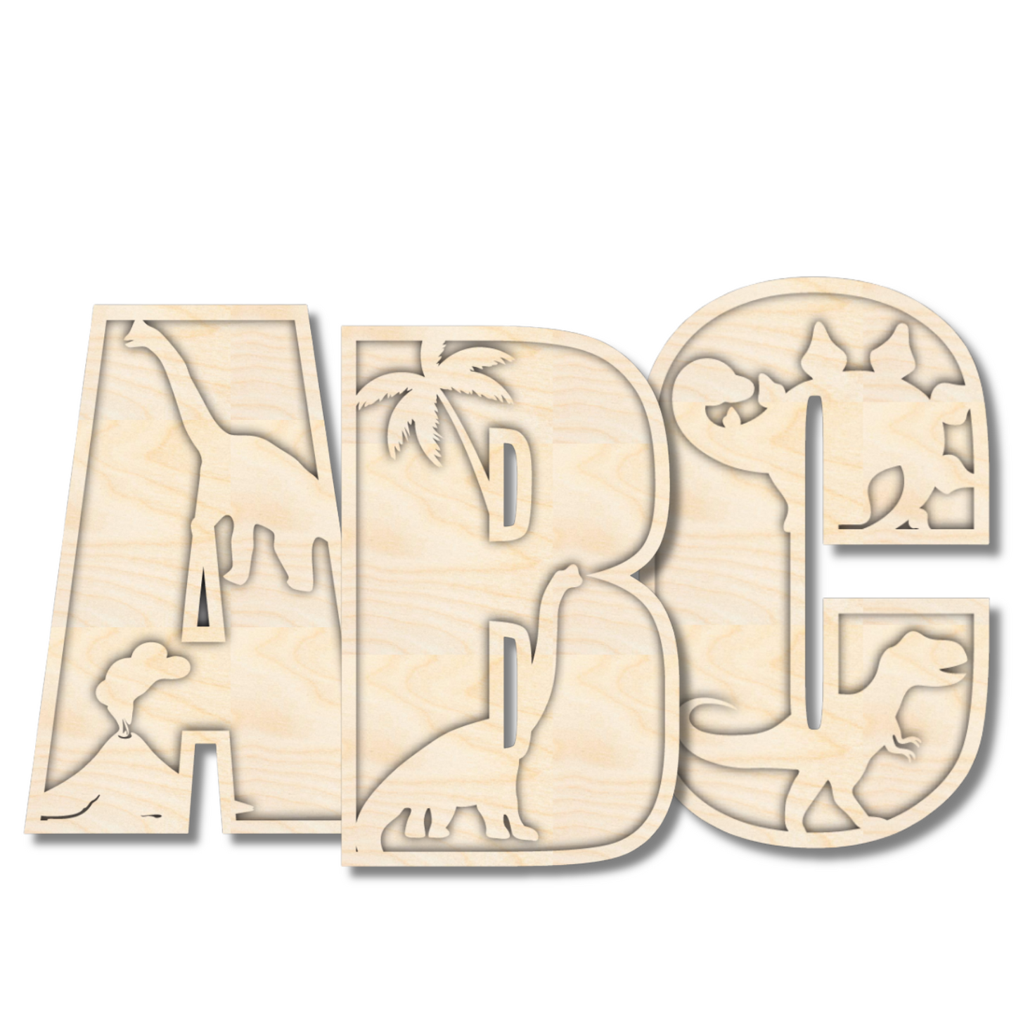 Unfinished Wood Layered Themed Letters | Dinosaur | A-Z | 2 Piece | up to 24"
