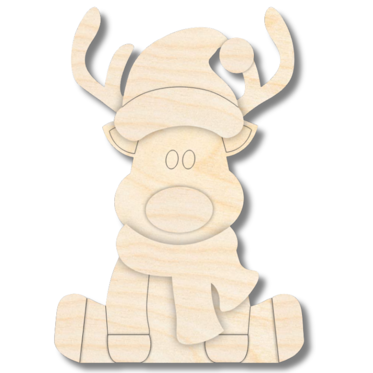 Unfinished Wood Layered and Etched Reindeer Shelf Sitter | 6" Tall | 1/8" Wood | Wood Craft DIY