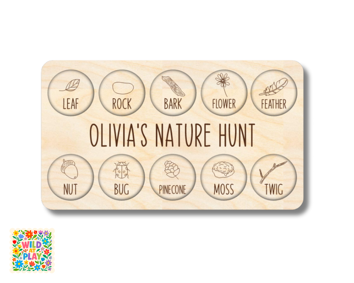 Unfinished Wood Custom Name Nature Hunt Board | Wild at Play | 2pc |  12" | 1/4" Wood | DIY Craft Cutout |