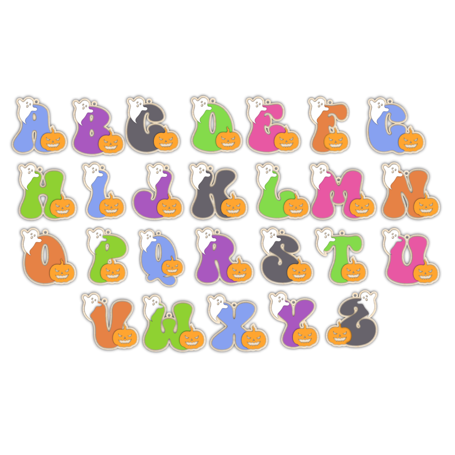 Unfinished Wood Layered Letter Halloween Ghost & Pumpkin Tags | A-Z | 4 Piece | 6" Tall | 1/8" Wood | Wood Craft DIY