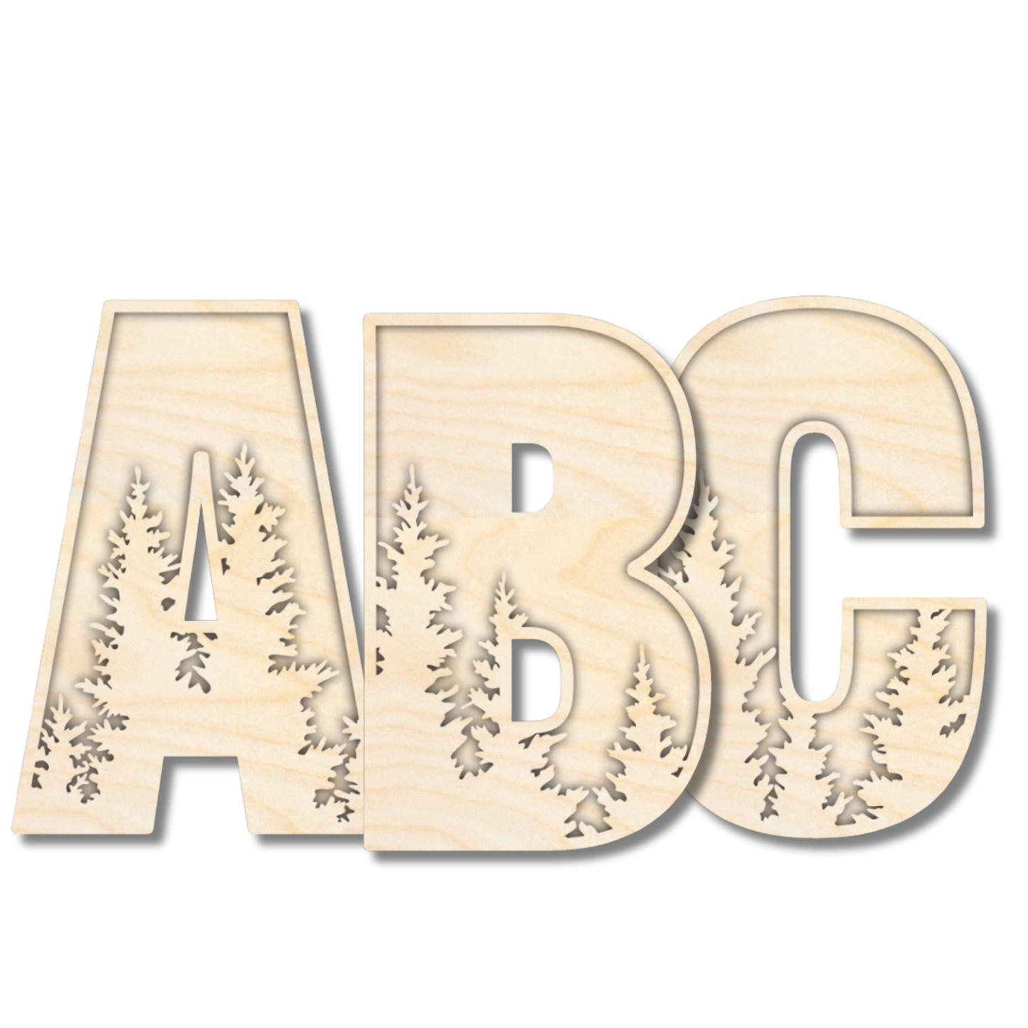 Unfinished Wood Layered Themed Letters | Pine Trees | A-Z | 2 Piece | up to 24"