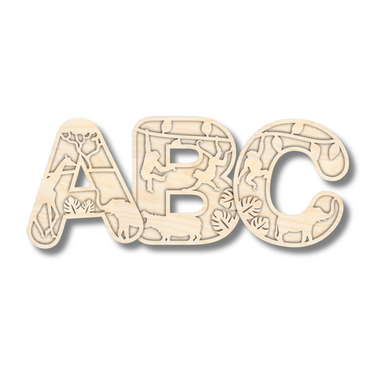 Unfinished Wood Layered Themed Letters | Jungle Animals | A-Z | 2 Piece | up to 24"