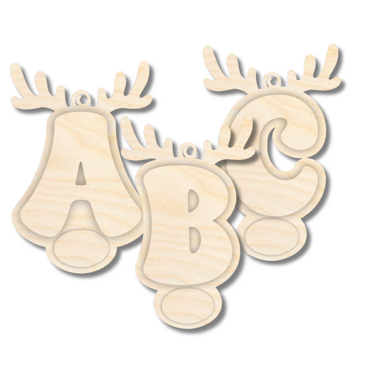 Unfinished Wood Layered Letter and Number Reindeer Ornaments | A-Z | 0-9 | 3 Piece | 6" Tall | 1/8" Wood | Wood Craft DIY