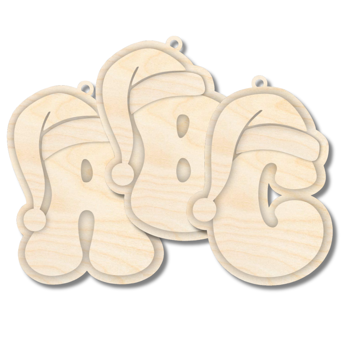 Unfinished Wood Layered Letter Santa Hat Tags | A-Z | 4 Piece | 6" Tall | 1/8" Wood | Wood Craft DIY