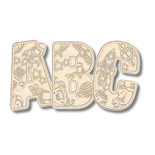 Unfinished Wood Layered Themed Letters | Space | A-Z | 2 Piece | up to 24"