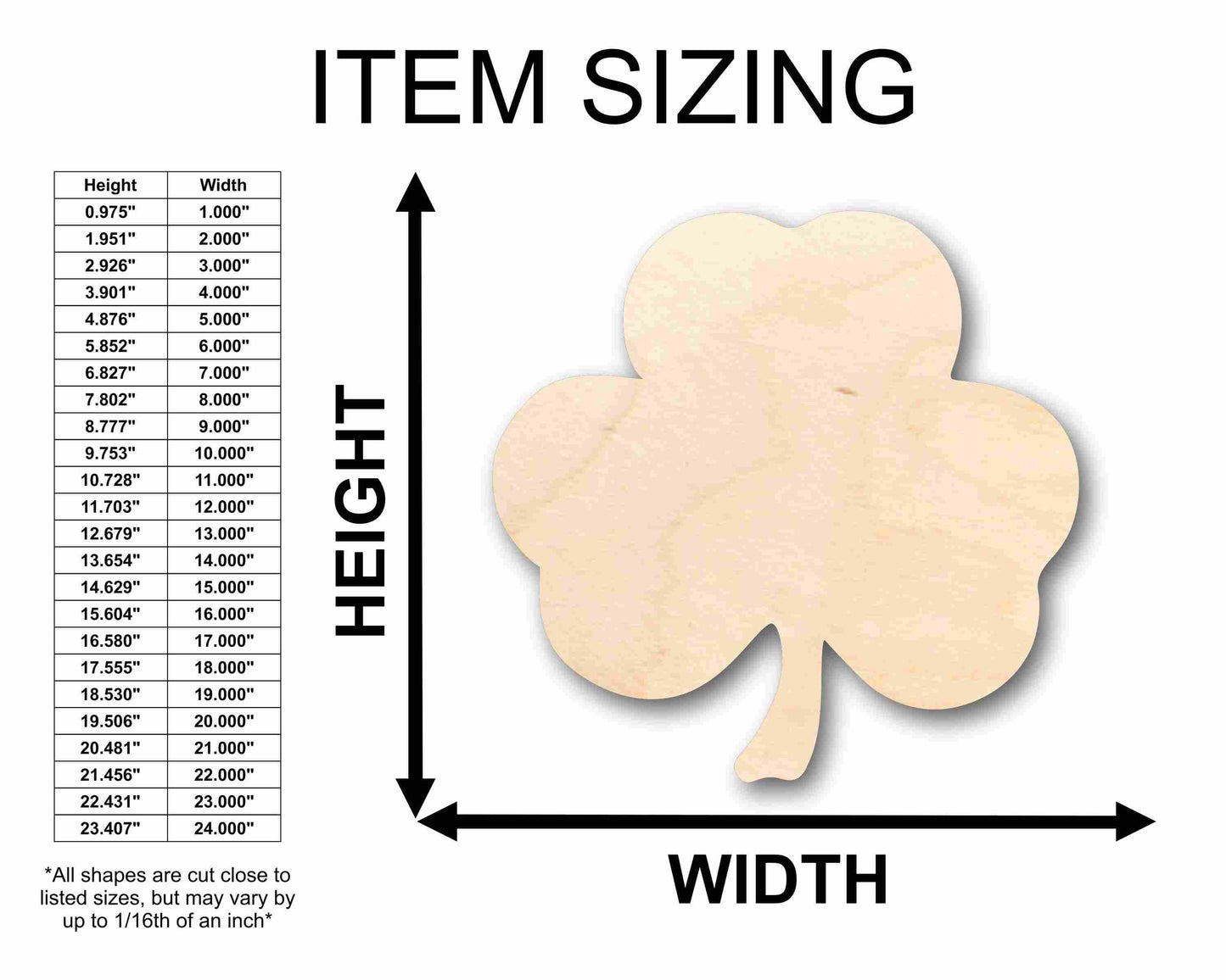 Unfinished Wood 3 Leaf Clover Silhouette - Craft- up to 46" DIY