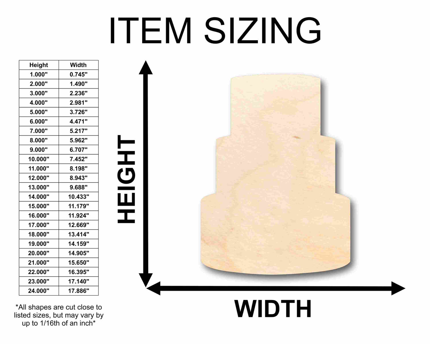 Unfinished Wood 3 Tier Cake Silhouette - Craft- up to 46" DIY