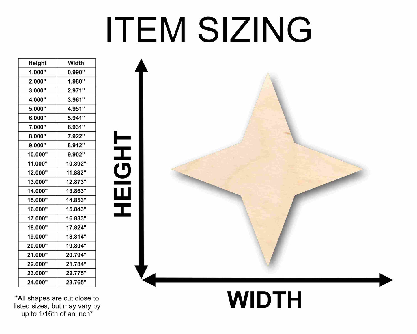 Unfinished Wood 4 Point Star Silhouette - Craft- up to 46" DIY