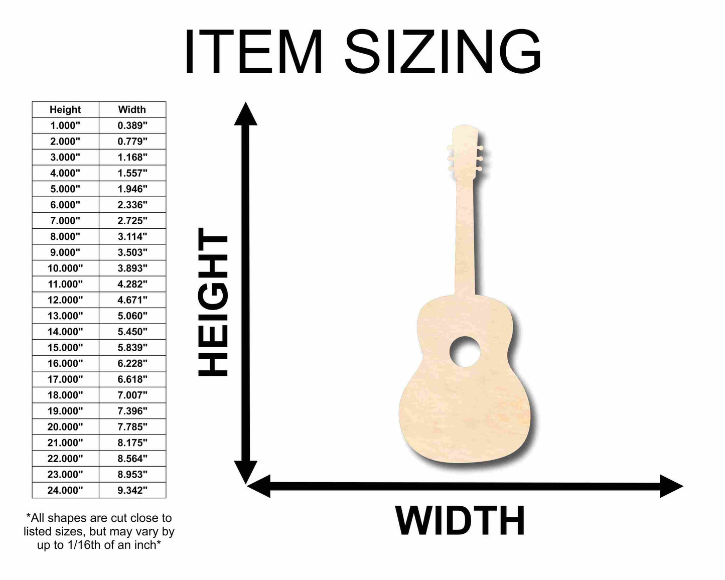 Unfinished Wood Acoustic Guitar Silhouette - Craft- up to 46" DIY