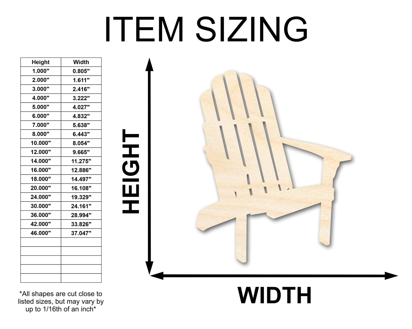 Unfinished Wood Adirondack Chair Shape | Summer | Beach | Craft Cutout | up to 46" DIY