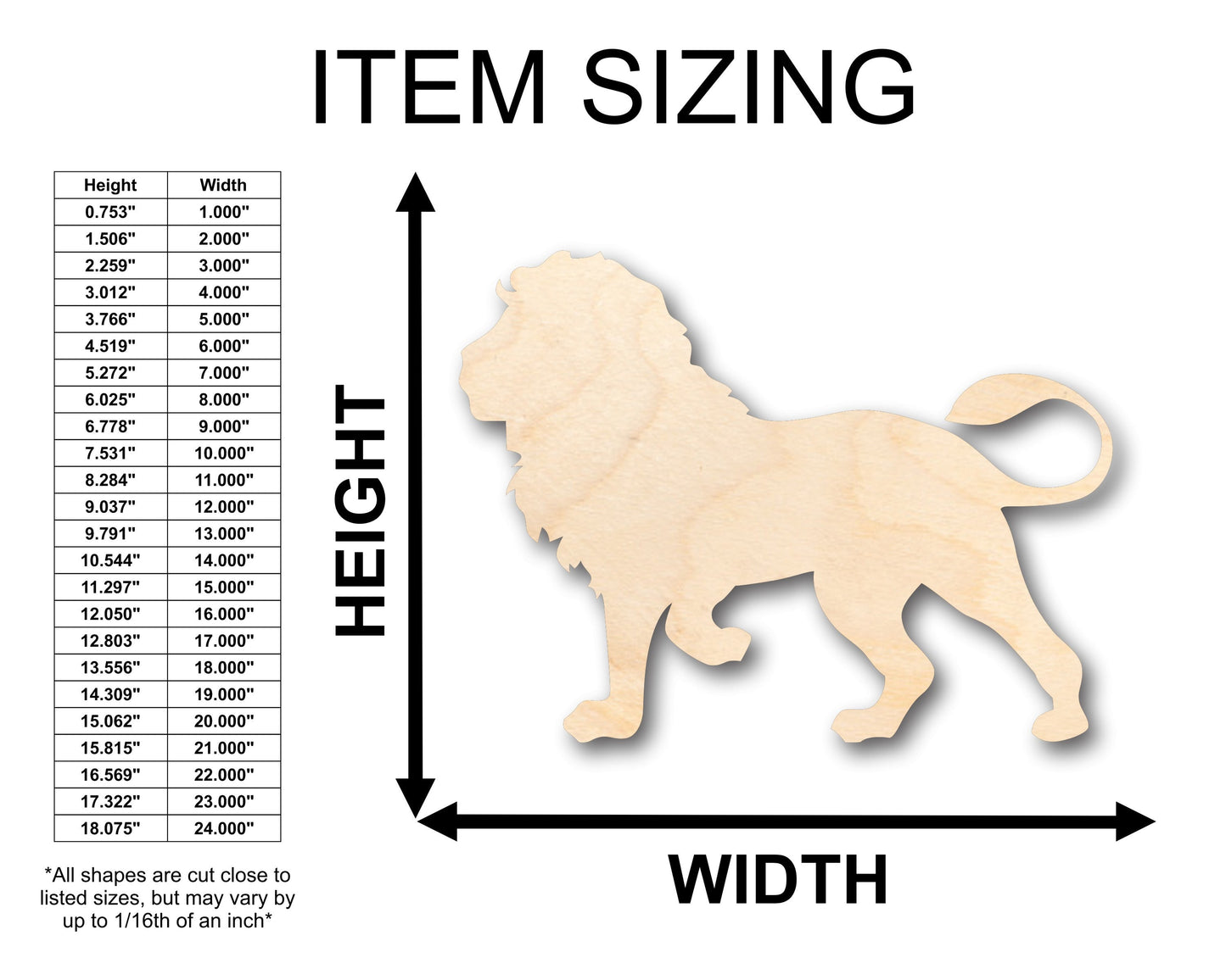 Unfinished Wood Lion Shape - Africa - Craft - up to 46" DIY