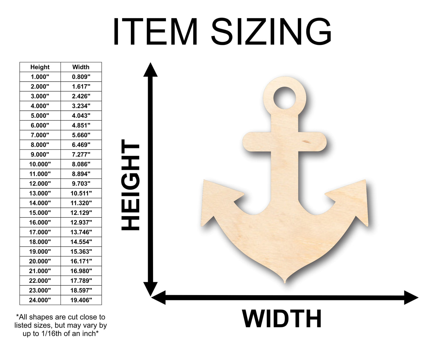 Unfinished Wood Thick Anchor Shape - Craft - up to 46" DIY