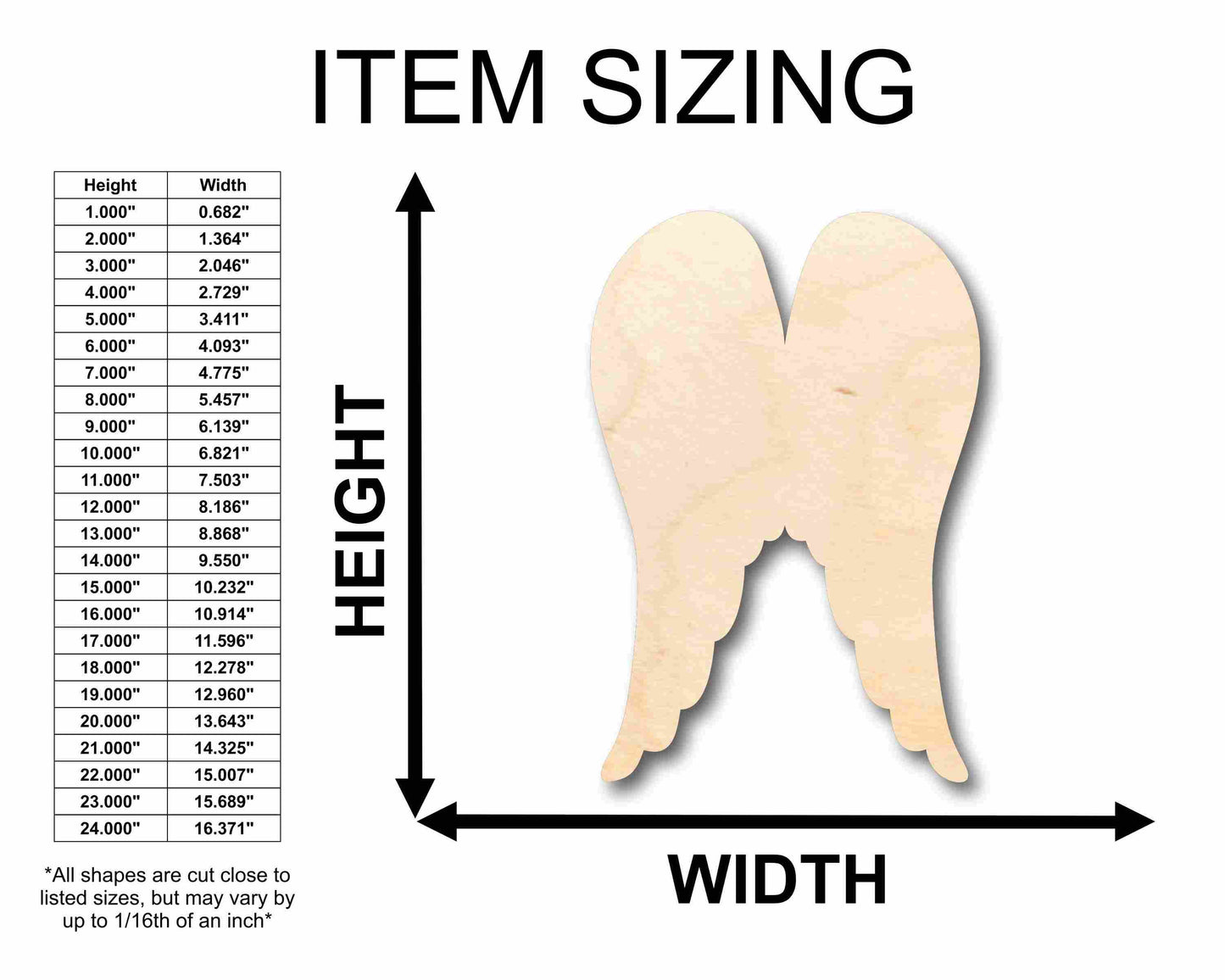 Unfinished Wood Angel Wings Silhouette - Craft- up to 46" DIY