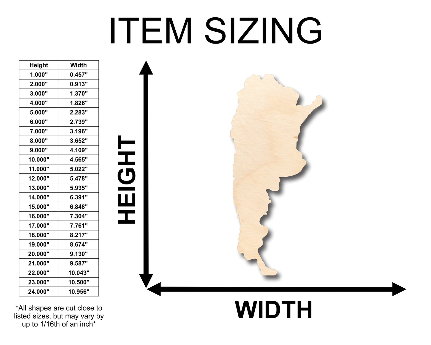 Unfinished Wood Argentina Shape - Countries - Craft - up to 46" DIY