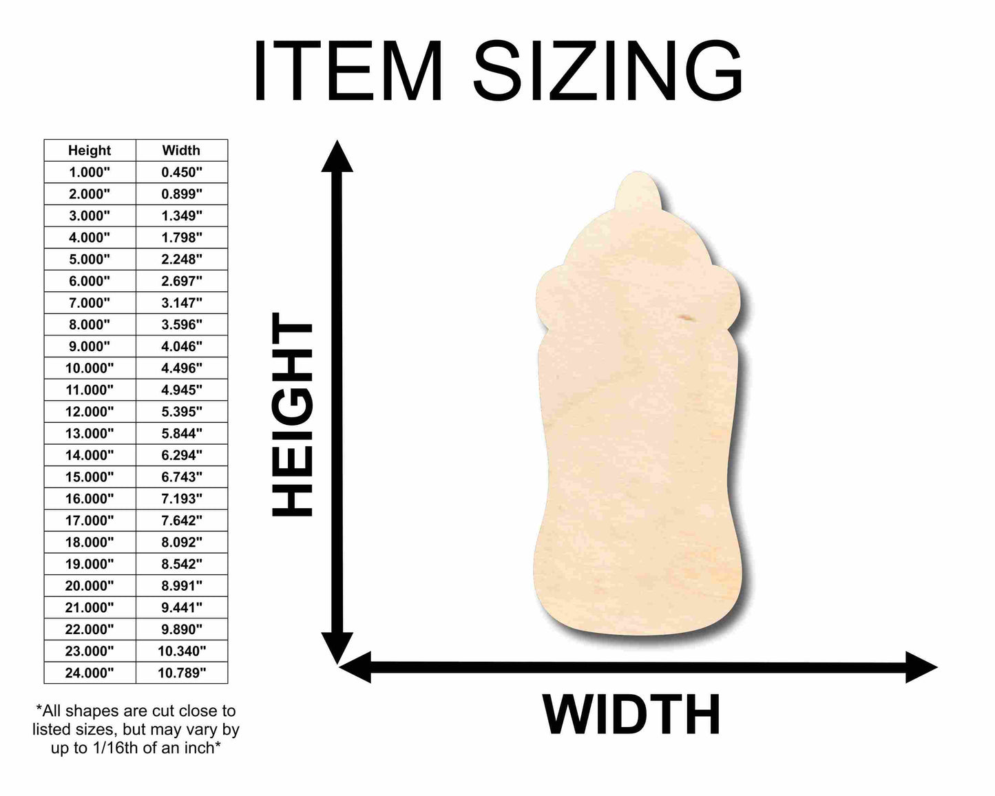 Unfinished Wood Baby Bottle Silhouette - Craft- up to 46" DIY