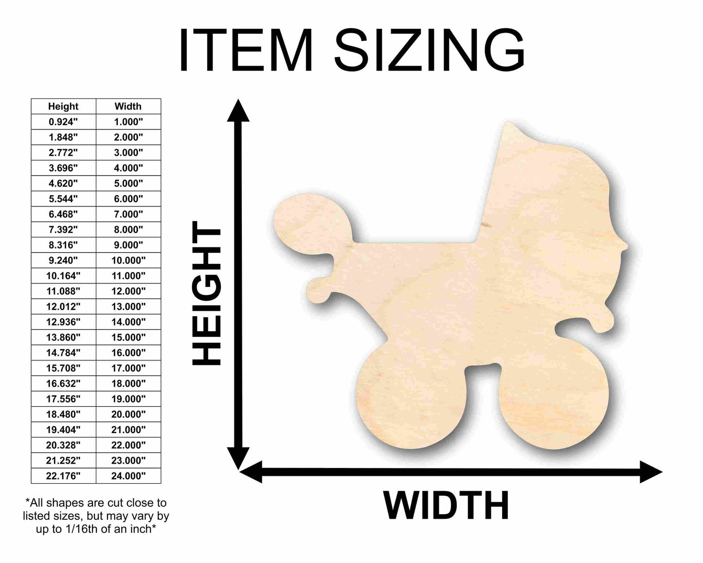 Unfinished Wood Baby Carriage Stroller Silhouette - Craft- up to 46" DIY