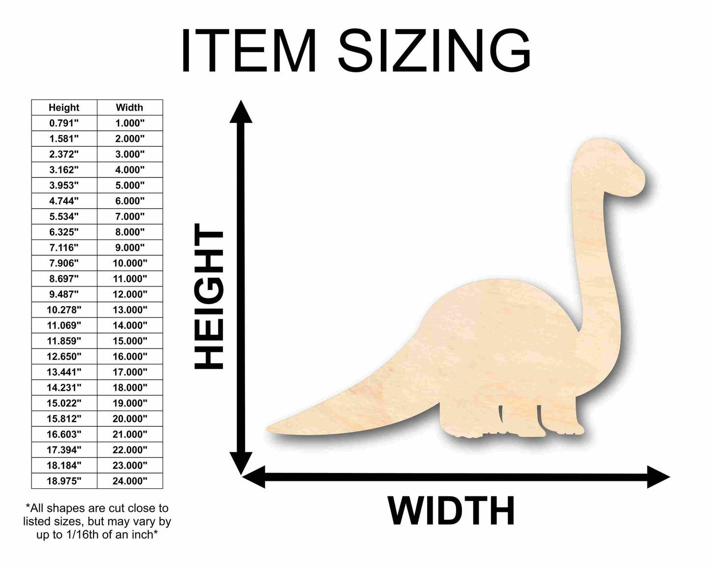 Unfinished Wood Baby Dinosaur Brontosaurus Silhouette - Craft- up to 46" DIY