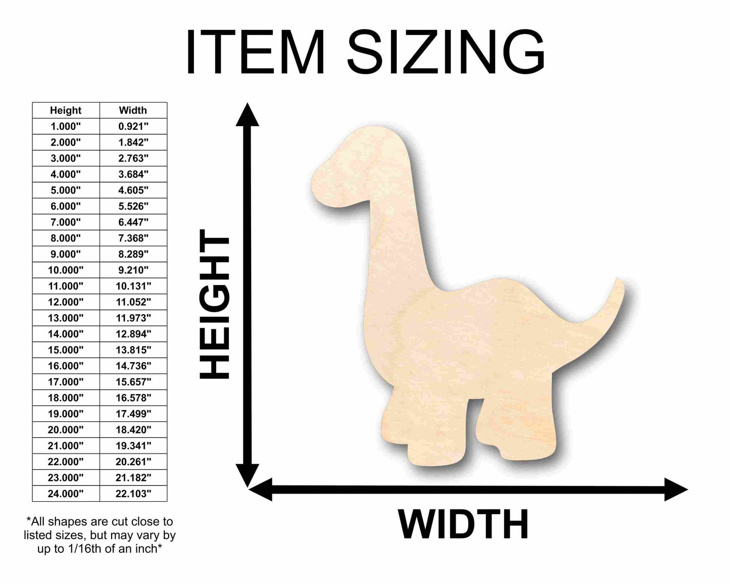 Unfinished Wood Baby Dinosaur Brontosaurus Silhouette - Craft- up to 46" DIY
