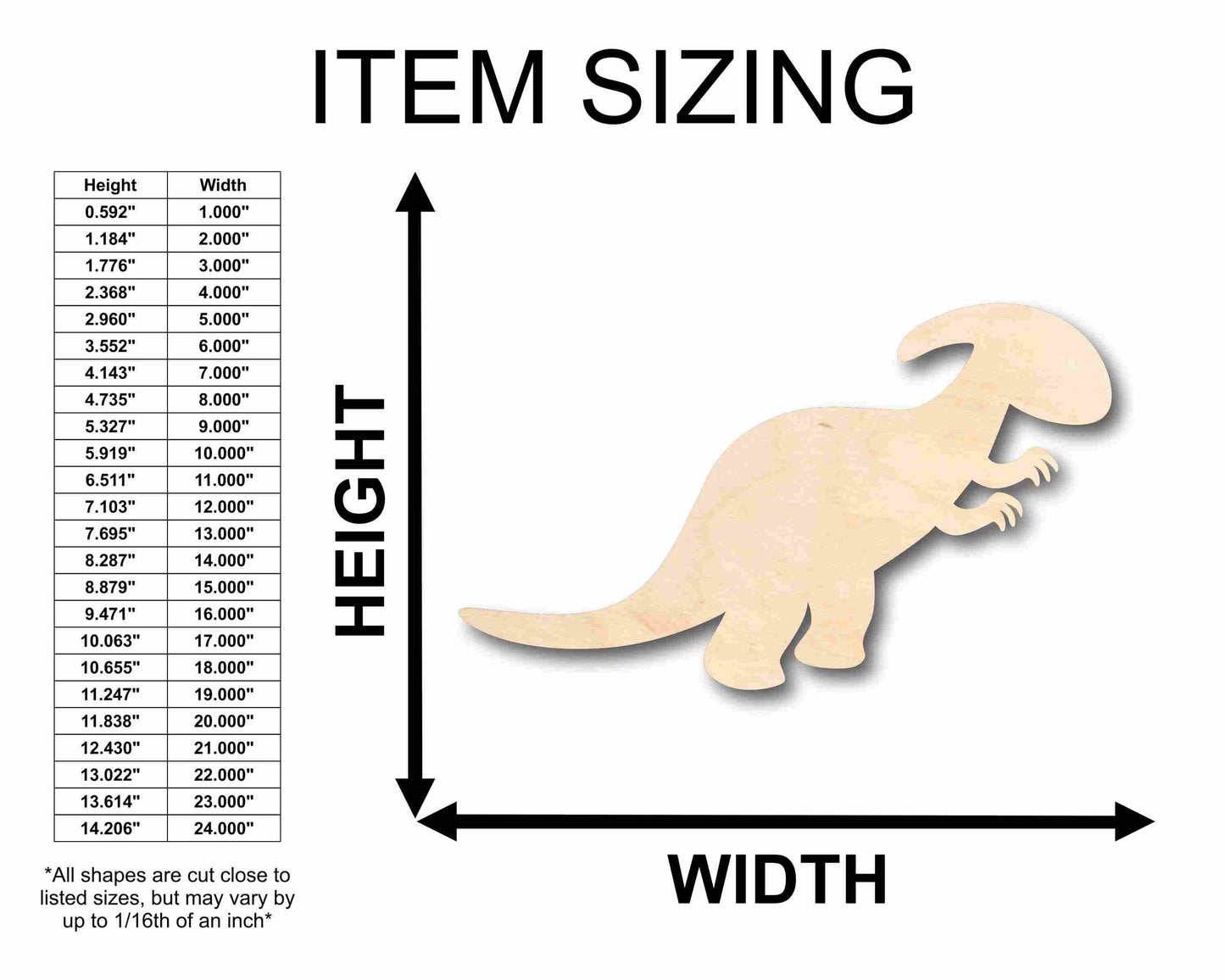 Unfinished Wood Baby Dinosaur Parasaurolophus Silhouette - Craft- up to 46" DIY