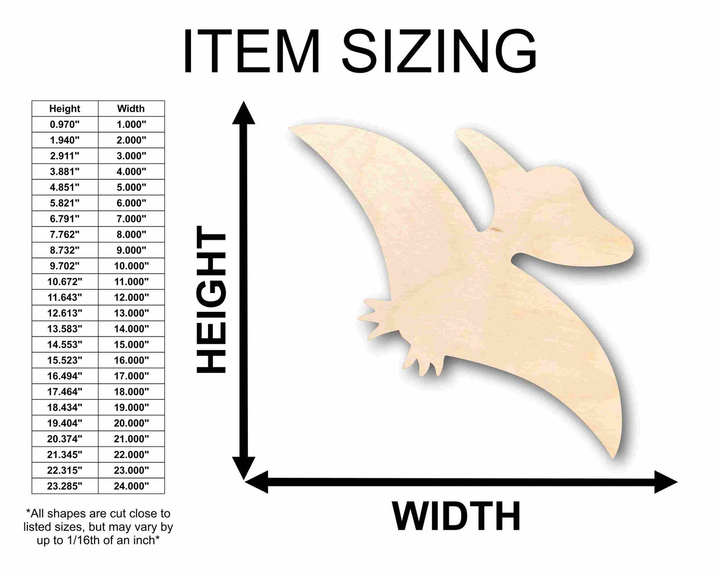 Unfinished Wood Baby Dinosaur Pterodactyl Silhouette - Craft- up to 46" DIY