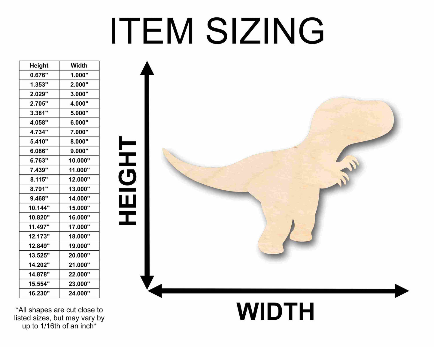 Unfinished Wood Baby Dinosaur T Rex Silhouette - Craft- up to 46" DIY
