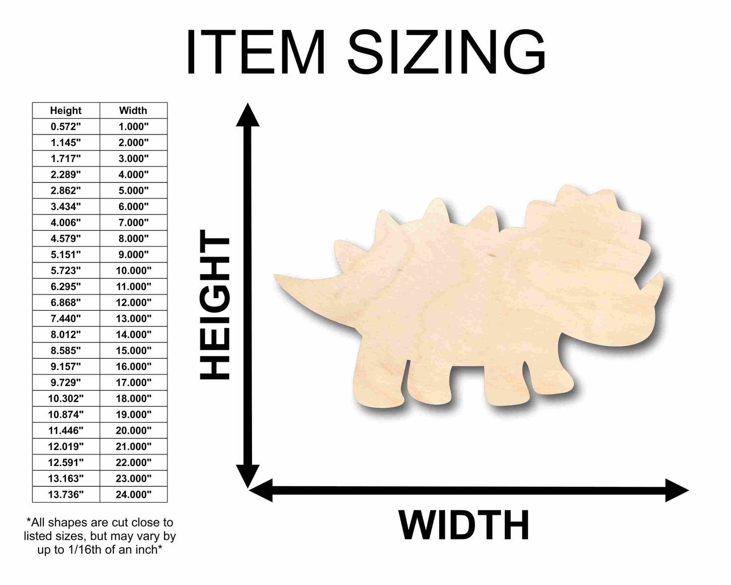 Unfinished Wood Baby Dinosaur Triceratop Silhouette - Craft- up to 46" DIY