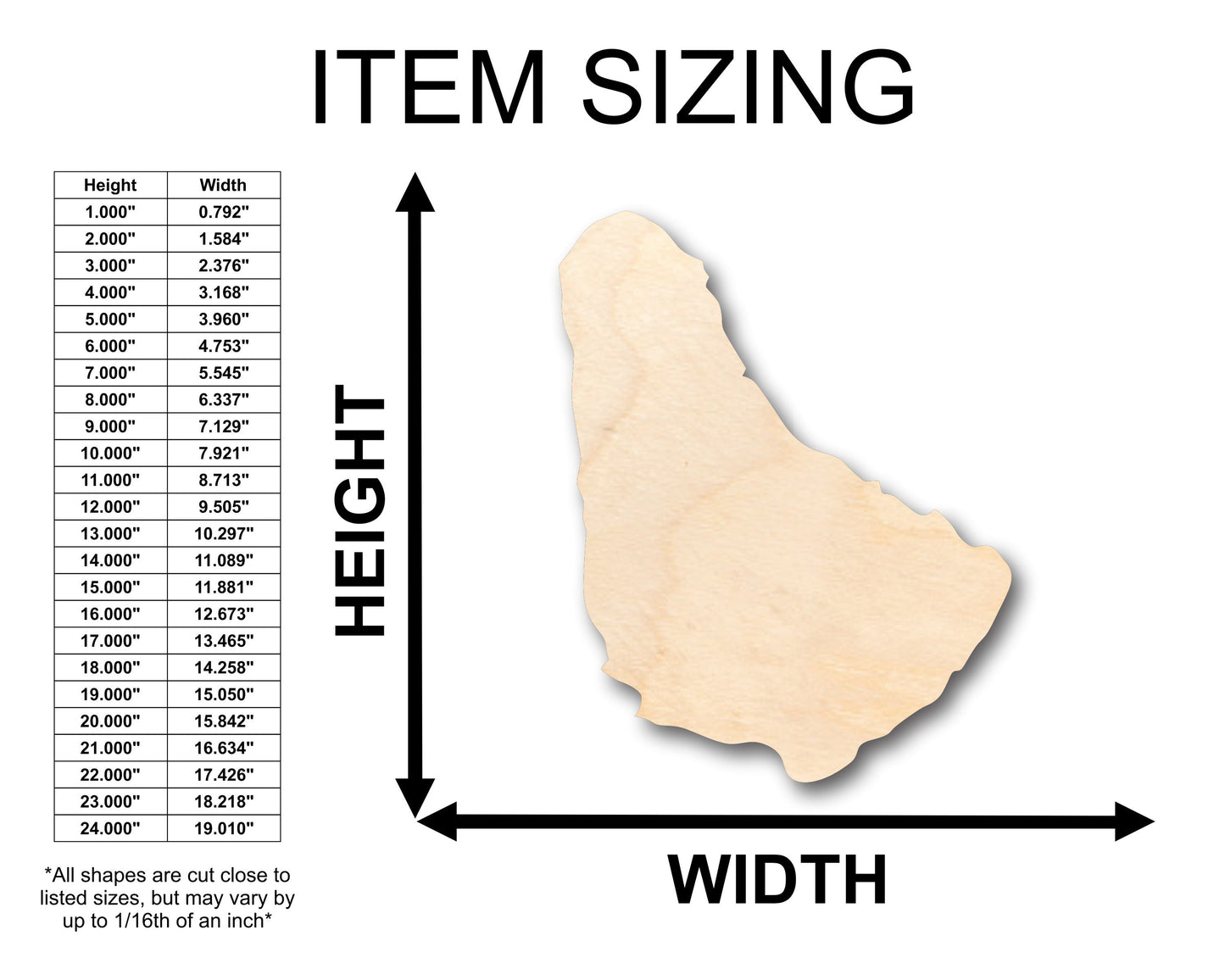 Unfinished Wood Barbados Shape - Craft - up to 46" DIY