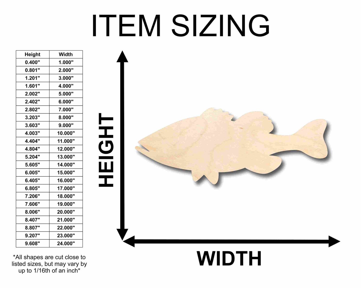 Unfinished Wood Bass Fish Silhouette - Craft- up to 46" DIY