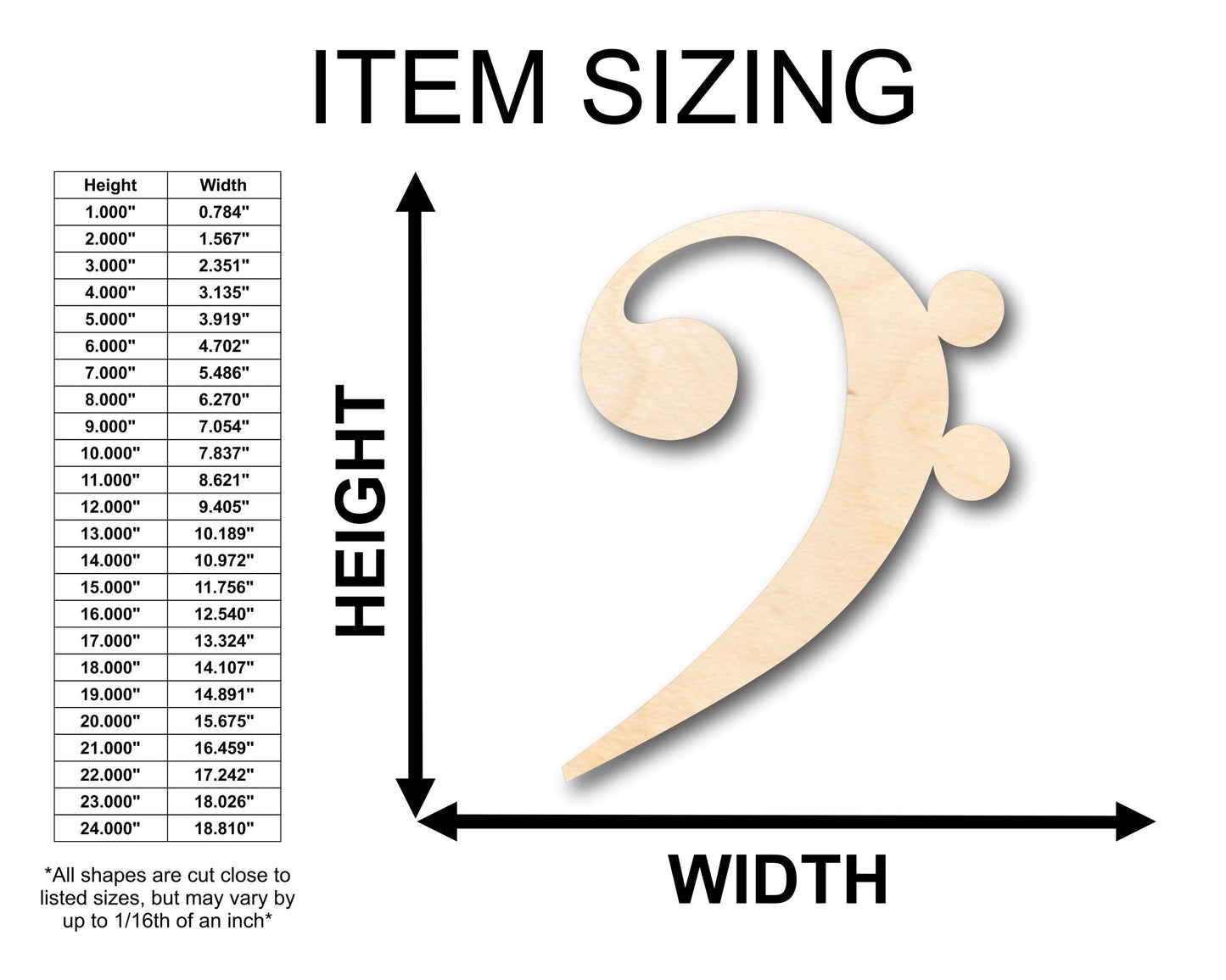 Unfinished Wood Bass Note Shape - Craft - up to 46" DIY