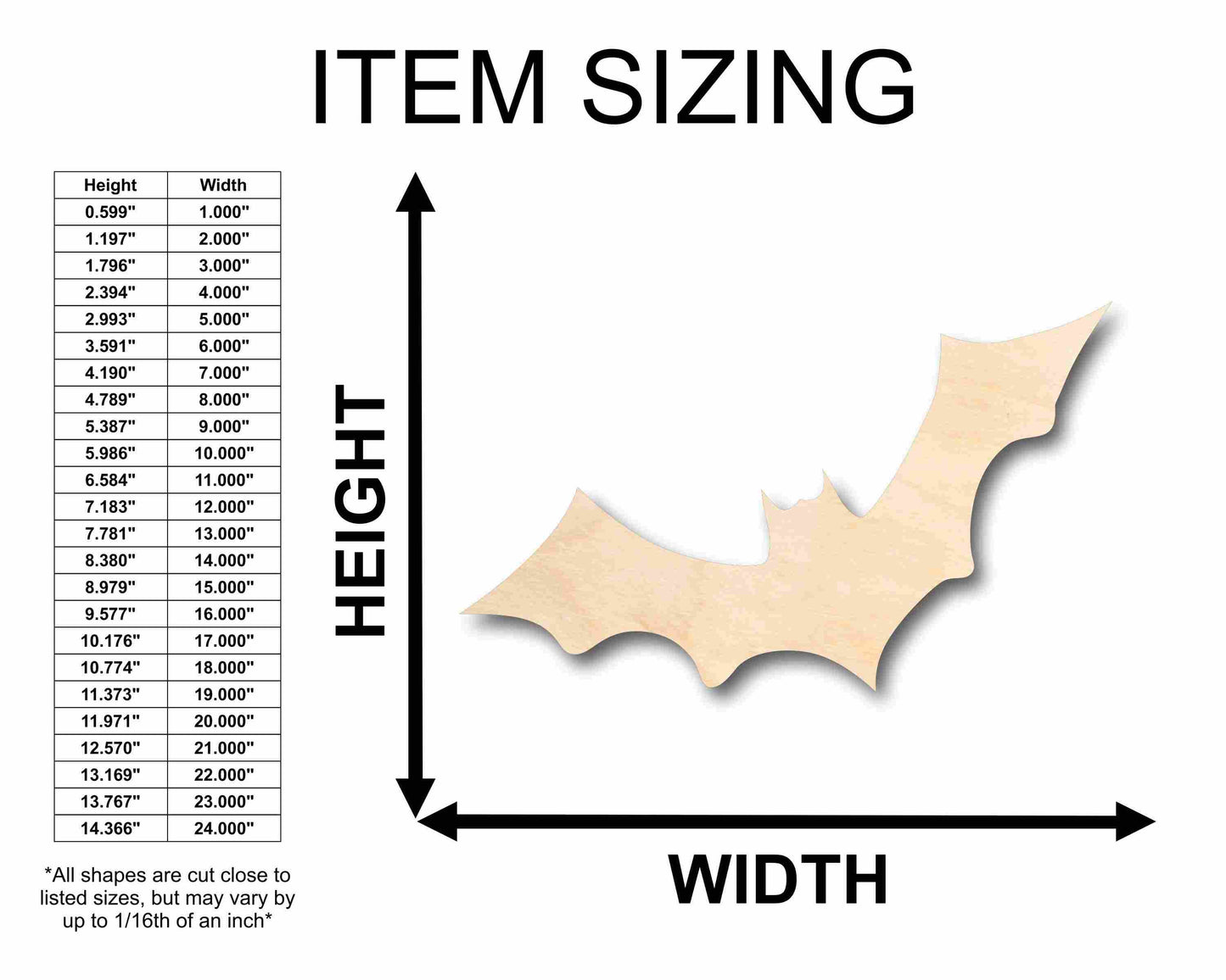 Unfinished Wood Bat Halloween Silhouette - Craft- up to 46" DIY