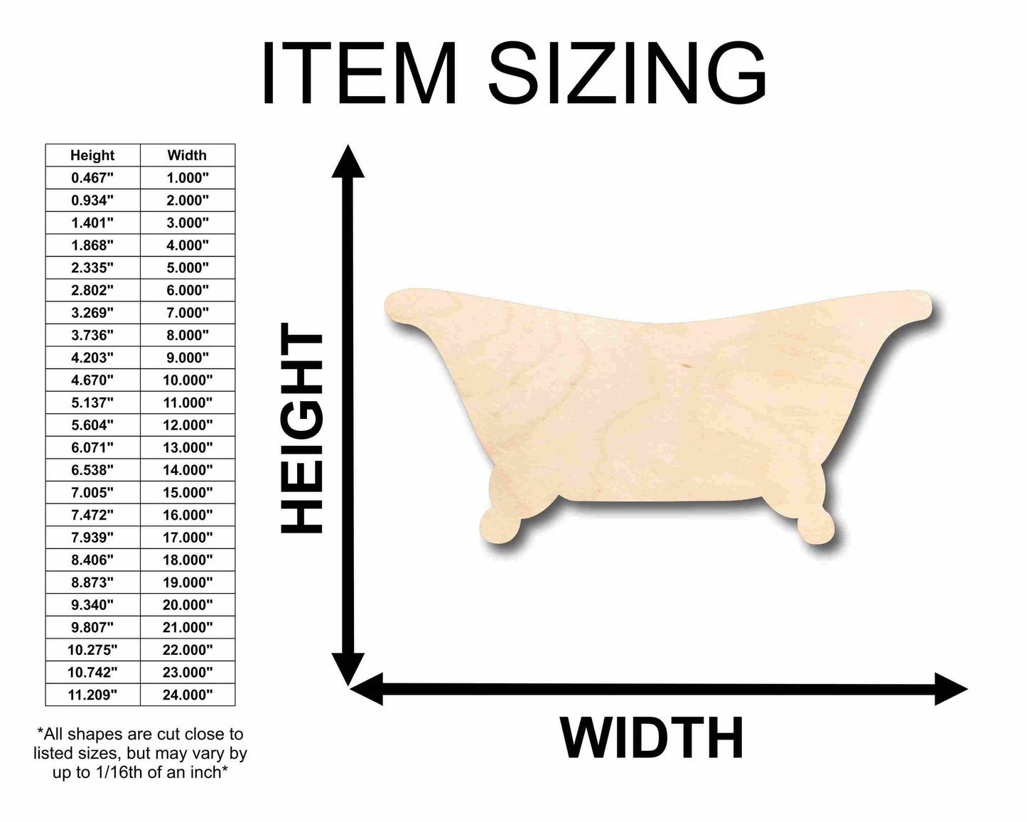 Unfinished Wood Bath Tub Silhouette - Craft- up to 46" DIY