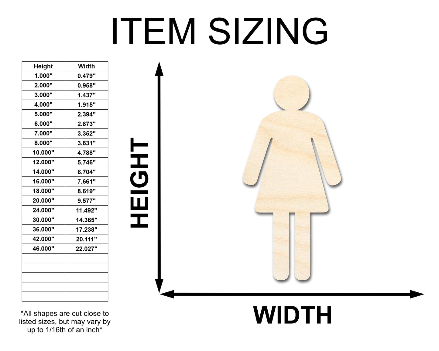 Unfinished Wood Womens Bathroom Sign Shape - Craft - up to 46" DIY