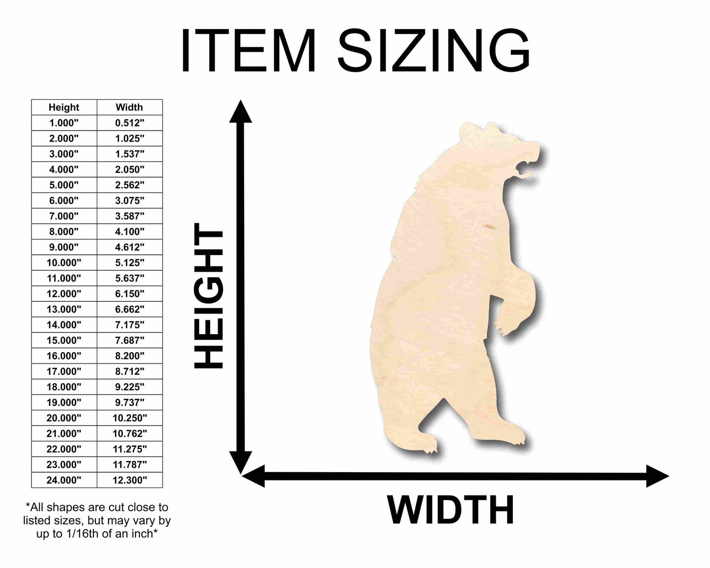 Unfinished Wood Bear Standing Silhouette - Craft- up to 46" DIY