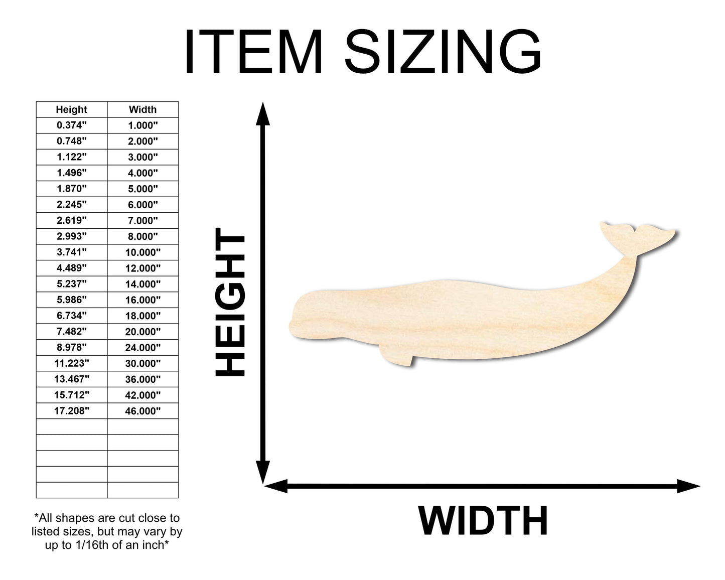 Unfinished Wood Beluga Whale Shape - Craft - up to 46" DIY