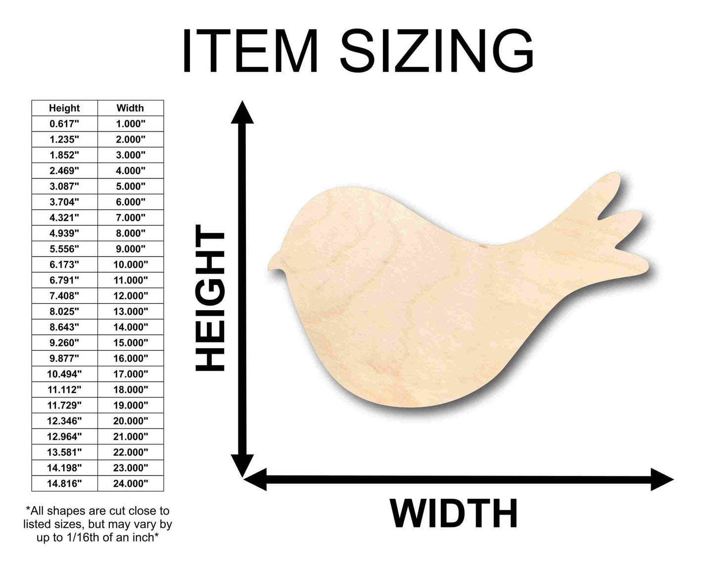 Unfinished Wood Bird Cute Craft Silhouette - Craft- up to 46" DIY