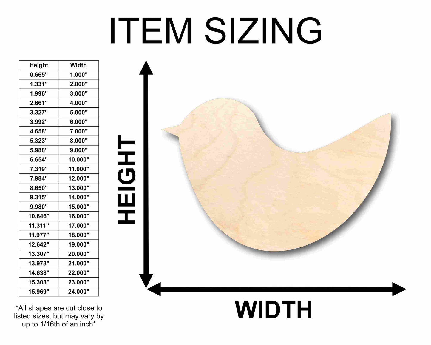 Unfinished Wood Bird Cute Craft Silhouette - Craft- up to 46" DIY