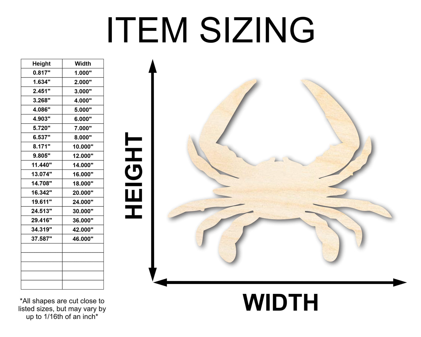 Unfinished Wood Chesapeake Blue Crab Silhouette - Animal Craft - up to 46" DIY