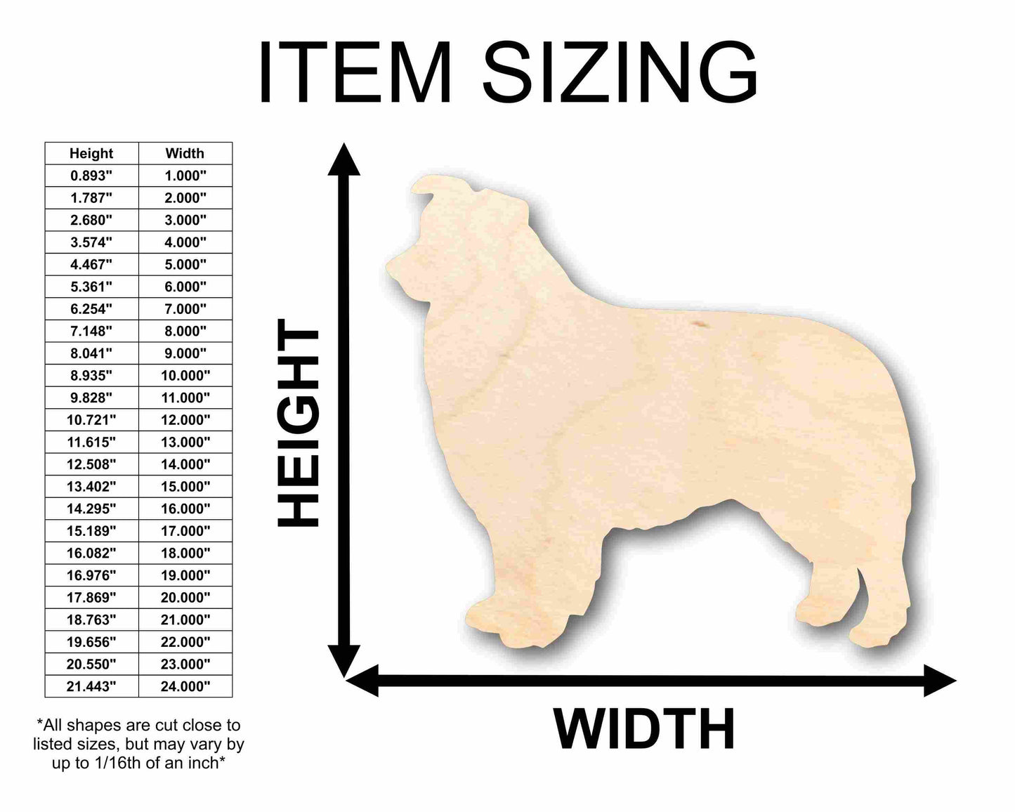 Unfinished Wood Border Collie Dog Silhouette - Craft- up to 46" DIY