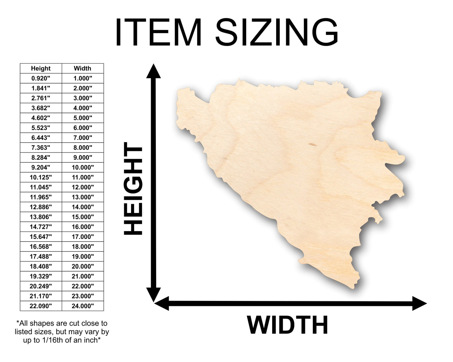 Unfinished Wood Bosnia Shape - Country - Craft - up to 46" DIY