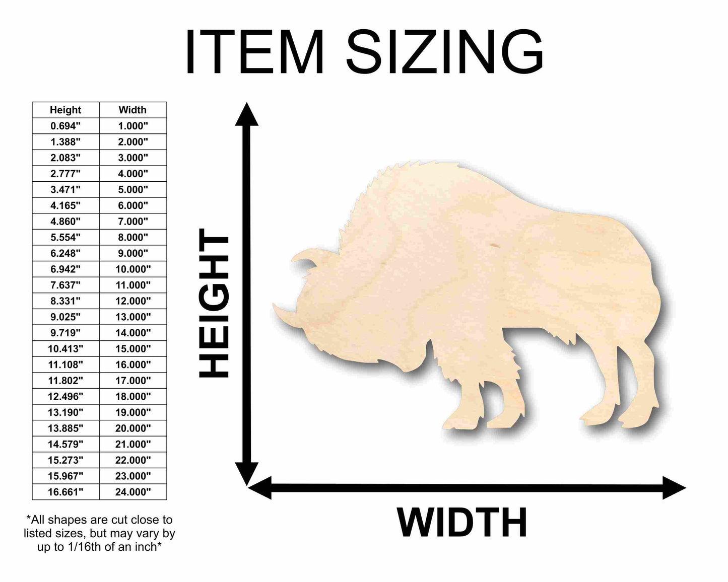 Unfinished Wood Buffalo Bison with Horn Silhouette - Craft- up to 46" DIY
