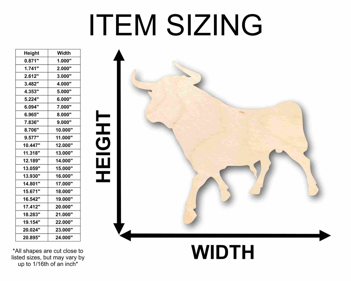 Unfinished Wood Bull Silhouette - Craft- up to 46" DIY
