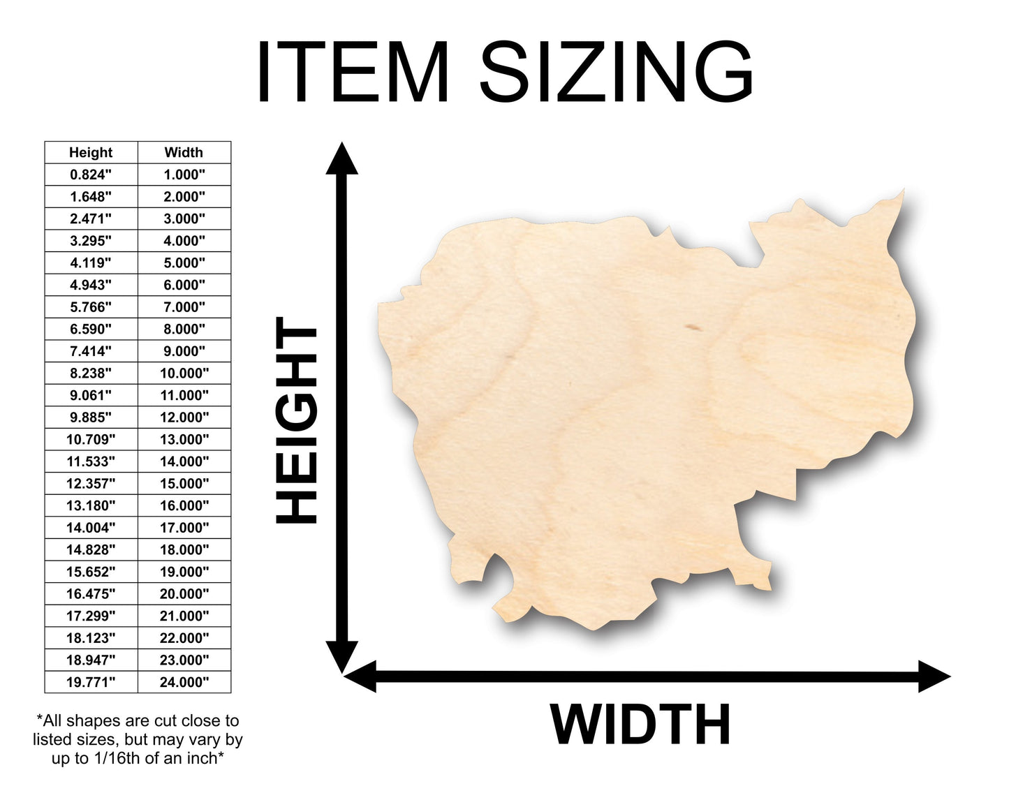 Unfinished Wood Cambodia Shape - Country - Craft - up to 46" DIY