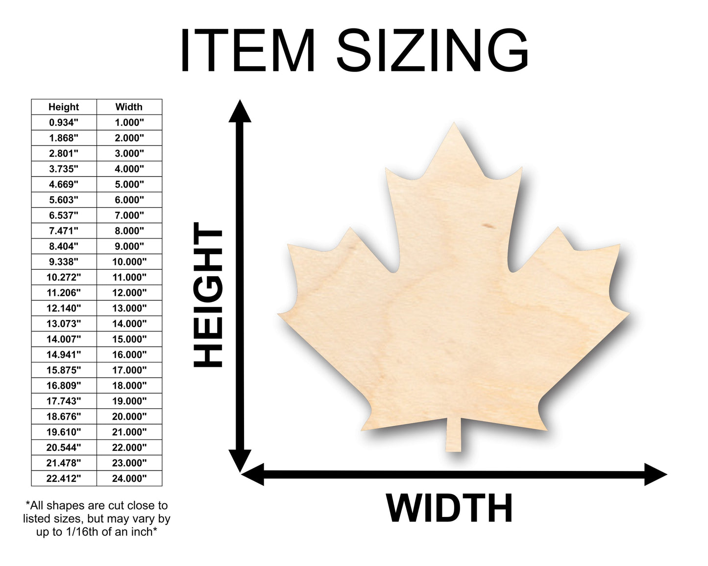 Unfinished Wood Canadian Maple Leaf Shape - Craft - up to 46" DIY